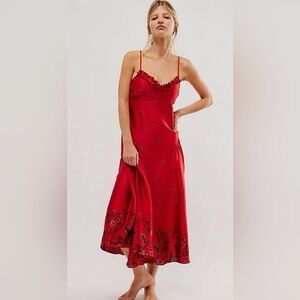 Intimately Free People Red Floral Slip Dress size LARGE